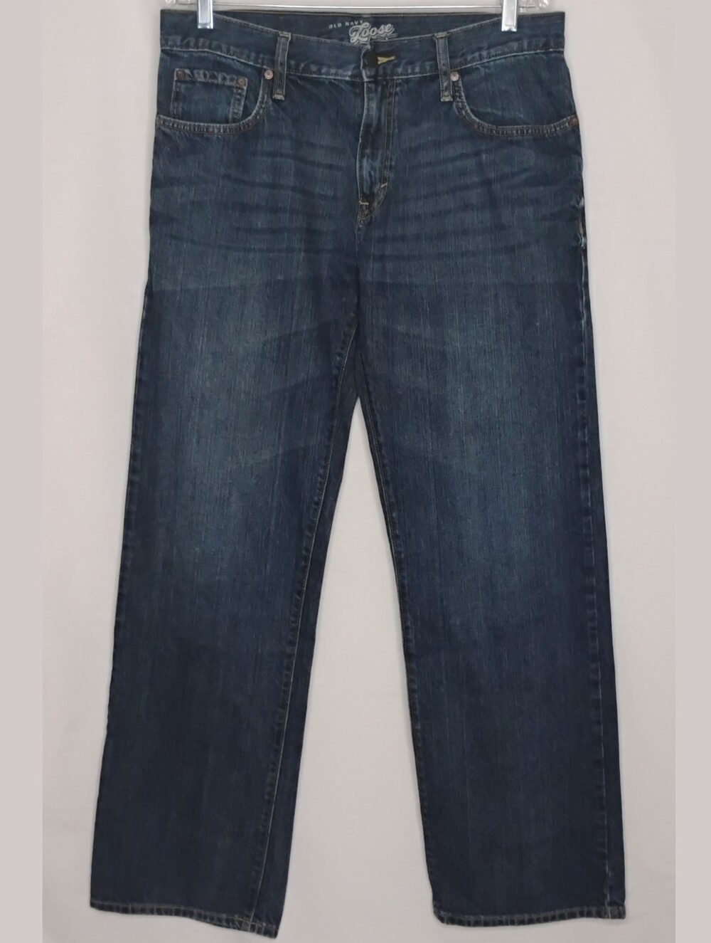Mens 32x32 Old Navy Loose Fit Jeans Blue Dark Wash Denim Classic Casual Workwear